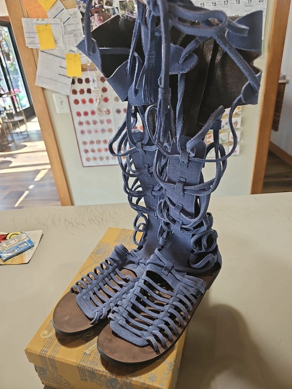 Free People Navy Knee-High Lace-Up Gladiator Boots - Picture 2 of 7